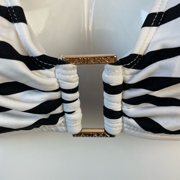 NWT Lauren Ralph Lauren B&W Striped Bikini Top and Bottom Sizes 6, 8, or 16 - Picture 3 of 8